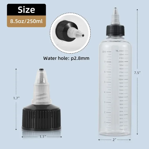 Vista 2 de driew Botellas aplicadoras para el cabello, botella exprimible de 16.9 onzas para líquidos, tapa de punta superior con relación graduada, aplicador
