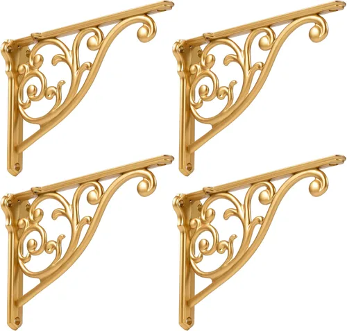 Vista 4 de Soportes de estante de 4 pulgadas, paquete de 4 soportes de pared de latón antiguo de alta resistencia, estantes decorativos de cocina victoriana
