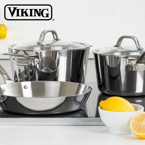 Vista 6 de Viking Olla contemporánea de acero inoxidable de 3 capas, olla de cocina de sopa de 3.4 cuartos de galón con tapa