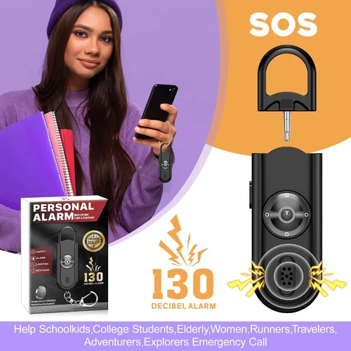 Vista 7 de Alarma personal para mujeres y niñas, sirena fuerte, luz 2 en 1, alarma de sonido segura, altavoces dobles que ayudan a los niños, llamada
