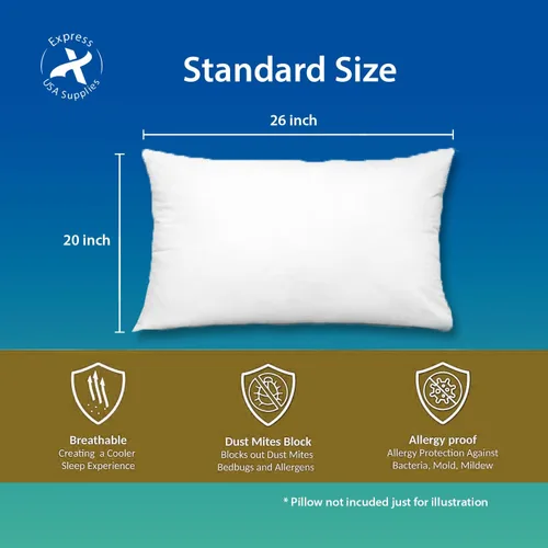 Vista 3 de Protector de almohada de tamaño estándar, paquete de 2, no impermeable, suave y cómodo, hipoalergénico, transpirable, lavable a máquina, se adapta a