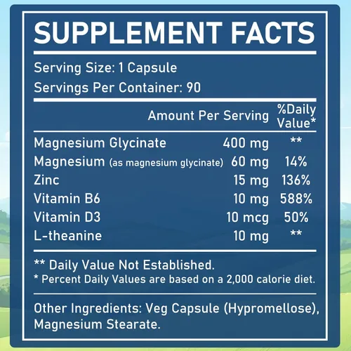 Vista 2 de Glicinato de magnesio de alta absorción 450 mg para apoyo al sueño, relajación muscular y salud inmunológica, sin OMG, sin gluten, 90 cápsulas