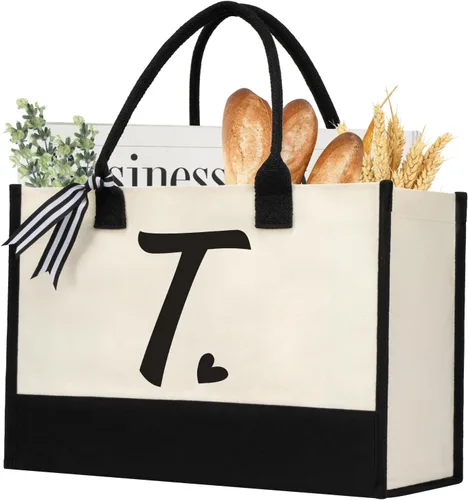 Vista 21 de shenee Initial Canvas Tote Bag, Personalized Beach Bags Gift for Women