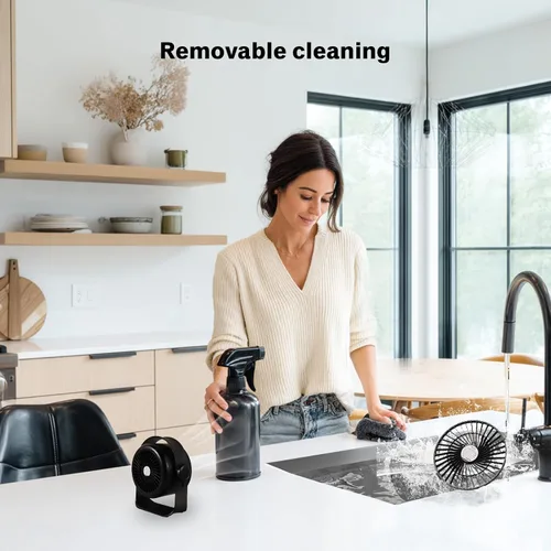 Vista 7 de VAVOFO Ventilador de Escritorio, Pequeño Ventilador de Mesa LED Portátil Silencioso, Inclinación de 180°, 100 Velocidades, 5 Modos, Ventilador