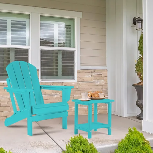 Vista 2 de Apolimi Mesa auxiliar de patio Adirondack, mesa auxiliar de patio resistente a la intemperie de 2 niveles, mesa auxiliar sólida de 16.5" para patio