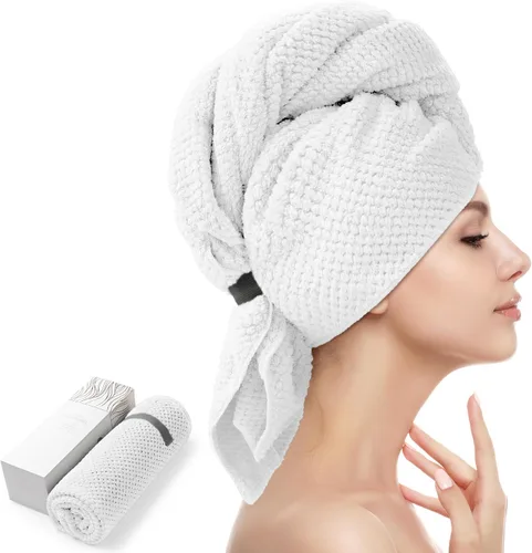 Vista 12 de YFONG Toalla Envolvente Grande para Cabello para Mujeres, Toalla de Cabello de Microfibra Súper Absorbente para Cabello Rizado, Turbantes de Cabello