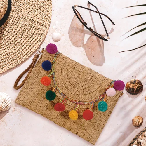 Vista 5 de YYW Bolso de paja con paja, bolso de hombro de paja para mujer, para verano, playa, crucero, sobre, embrague, bolsa de rafia