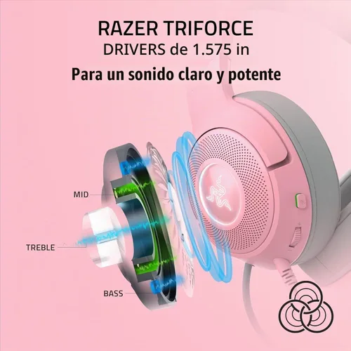 Vista 7 de Auriculares Razer Kraken Kitty V2 USB con cable RGB: Orejas Kitty Chroma - Iluminación reactiva para transmisión - Micrófono cardioide HyperClear