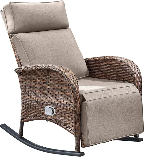 Vista 9 de Belord Zero Gravity - Silla reclinable giratoria para patio, silla de mimbre para exteriores con respaldo ajustable y reposapiés, sillas mecedoras