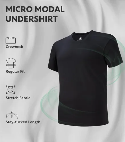 Vista 3 de DAVID ARCHY Men's Undershirts Micro Modal Ultra Soft T-Shirts Stretch Moisture-Wicking CrewneckV-Neck Tees for Men, 3-Pack