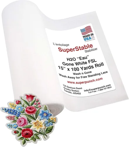 Vista 10 de Superpunch Estabilizador de lavado, SuperStable H2O Eau Gone White FSL rollo de 12 pulgadas x 10 yardas, estabilizador de bordado a máquina, lavado