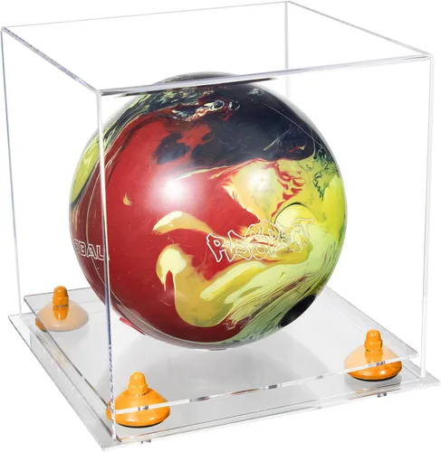 Vista 89 de Better Display Cases Acrylic Bowling Ball Display Case with Mirror Case, Yellow Risers and Clear Base (B33/A028)
