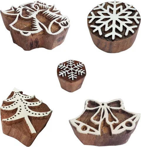 Vista 3 de Royal Kraft Sellos de impresión de madera de elefante (juego de 5) - DIY Henna tela textil papel arcilla cerámica bloques Htag2201