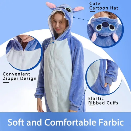 Vista 2 de Folisof Onesies Pajamas Unisex Adult Novelty One-Piece Cosplay Animal Sleepwear Homewear Halloween Costume for Women Men