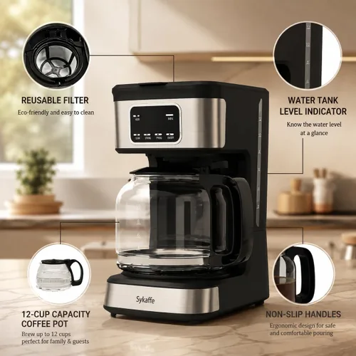 Vista 5 de Cafetera programable de 12 tazas, cafetera de goteo con tanque