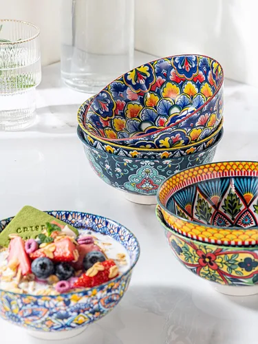 Vista 7 de HENXFEN LEAD Boho Ceramic Dessert & Snack Bowls Set of 6, 10 oz