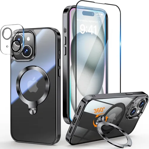 Vista 35 de [Protección Tri-Shield] Funda para iPhone 13 Pro con soporte giratorio de 360° compatible con MagSafe [anillo magnético de CD)