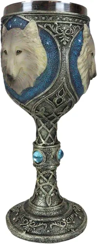 Vista 3 de Ebros Royal Blue Celtic Knotwork Magic Remus Grey Wolf Wine Cáliz Copa 7oz Casa Cocina y Comedor Decoración Accesorio Ceremonial Copa para Direwolf