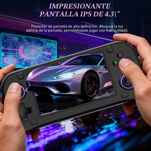 Vista 3 de Consola de juegos portátil retro G28 – más de 20,000 juegos retro precargados, pantalla IPS de 4.3 pulgadas, 64 GB expandible, consola