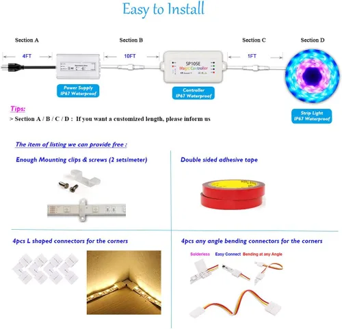 Vista 2 de 10FT Chasing Effect WS2811 píxeles 12V SMD 5050 impermeable LED tira de luz mágica color de sueño direccionable con controlador Bluetooth