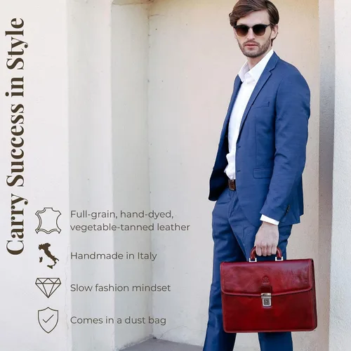 Vista 2 de Time Resistance Leather Briefcase - Italian Handmade Leather Laptop Bag - Handbag for Men - Professional Computer Case