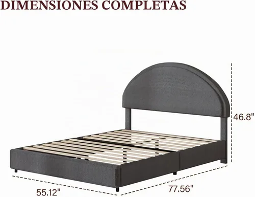 Vista 2 de REVOMINCA Estructura de cama Full Boucle con cabecera redonda, color gris