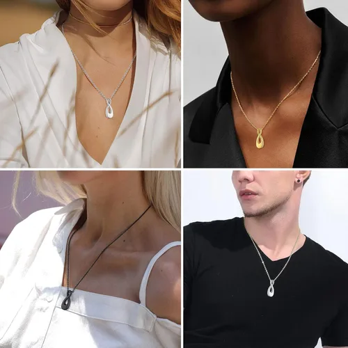 Vista 10 de FindChic Collares personalizados con urna para cenizas, barra vertical, gato, luna, reloj de arena, garra de perro, acero inoxidable, chapado en oro