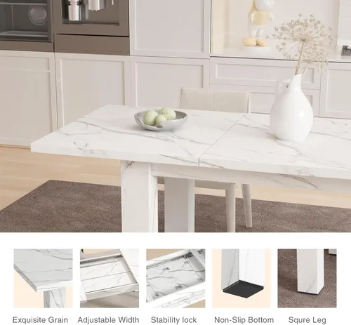 Vista 4 de Halitaa Mesa de comedor extensible para 6 a 10 personas, mesa de comedor rectangular rústica expandible de 55 a 78 pulgadas, reunión para cocinas