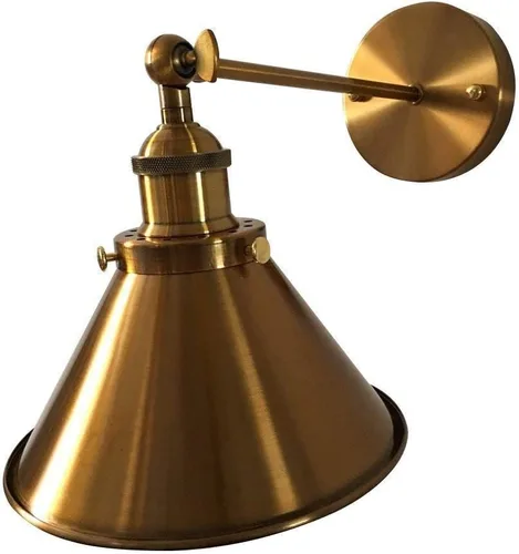 Vista 7 de LITFAD Paquete de 2 lámparas de pared ajustables con acabado de latón, 1 lámpara de pared industrial retro de 7.2 pulgadas con pantalla de cono