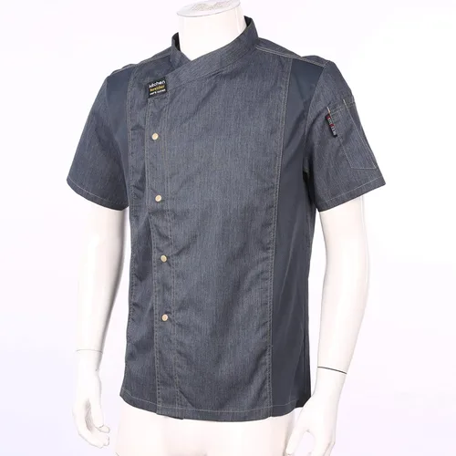 Vista 4 de Hularka Chaqueta de chef unisex clásica de manga corta para restaurante, cocina, uniforme de cocina