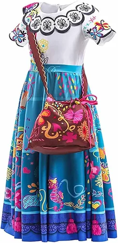 Vista 2 de Mirabel Costume with Bag for Girls Princess Isabela Dress Up wWreath for Kids Stage Show Outfits Halloween Xmas Gift