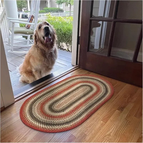Vista 71 de Homespice Apple Pie - Alfombra ovalada roja de 2 x 3 pies, alfombra de cocina trenzada para decoración primitiva y rústica, reversible, yute sin