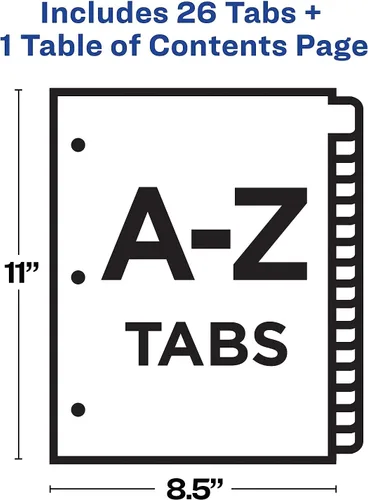 Vista 4 de Avery 11085 Ready Index Tabla de contenido personalizable Divisores multicolor, 26 pestañas, letra