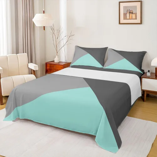 Vista 19 de Juego de sábanas de triángulo geométrico, color naranja, gris oscuro, gris claro, juego de ropa de cama individual para adolescentes y niñas, juego
