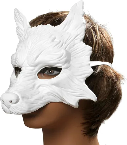 Vista 3 de ILOVEMASKS Máscara de Halloween de lobo blanco blanco aterrador para adultos, cosplay realista, sin pintar, de cara completa, de hombre lobo, cabeza