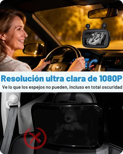 Vista 4 de Cámara de coche de bebé HD 1080P: Fácil de instalar cámara de asiento de coche de gran angular de 150 °