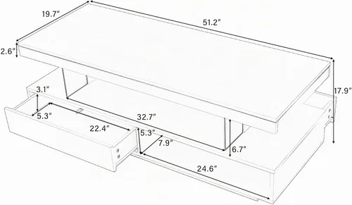 Vista 2 de LUMISOL Mesa de centro rectangular LED con cajón y estante, color blanco
