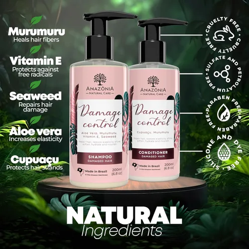 Vista 3 de Champú natural para cabello seco y dañado, juego de champú y acondicionador para hombres y mujeres, juego sin parabenos ni sulfatos de 6.8 onzas