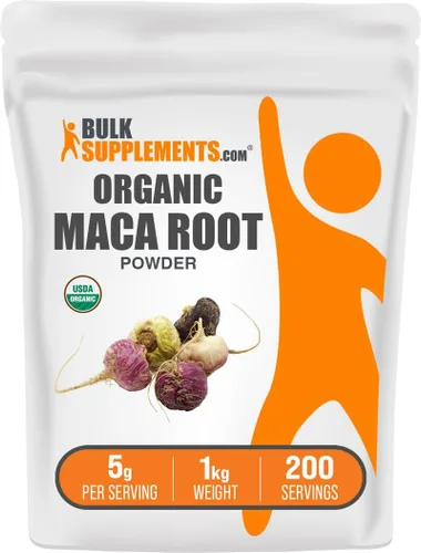 Vista 6 de BulkSupplements. com Polvo de maca orgánica - Polvo de raíz de maca orgánica, suplemento superalimentario, sin gluten, 0.18 oz por porción, 17.64 oz