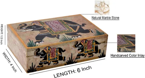 Vista 9 de Hashcart - Joyero decorativo, diseño de elefante con caja de mármol (6.0 x 4.0in)
