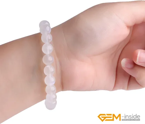 Vista 4 de GEM-Inside - Pulsera de moda con piedras preciosas naturales hechas a mano de 0.276in de cuarzo de cristal de grado AAA con cuentas redondas