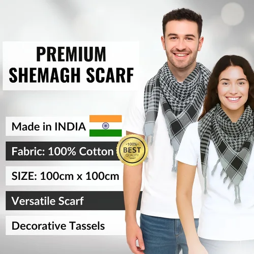 Vista 55 de LOVARZI Shemagh Cottons Arab Keffiyeh - Bufanda militar táctica para cabeza y cuello