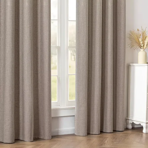 Vista 7 de Cortinas 100% opacas de lino sintético, 90 pulgadas de largo, 2 paneles para dormitorio o sala de estar, térmicas y atenuantes, con lengüetas