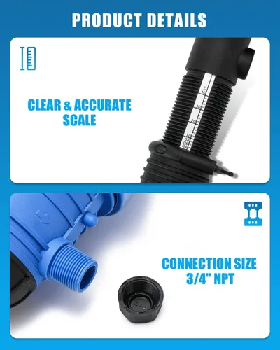 Vista 5 de NEWTRY Inyector de fertilizante 1:250 a 1:25 para riego por goteo Bomba dosificadora ajustable alimentada por agua 3/4" NPT