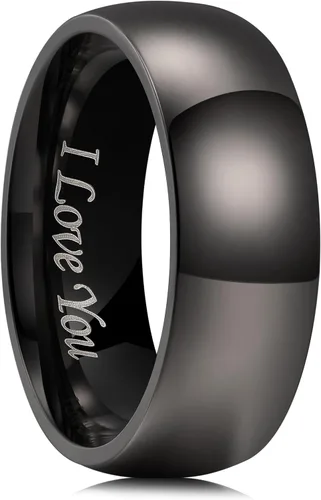Vista 61 de King Will Alianza de boda de acero inoxidable 316L para hombres y mujeres, anillo de boda de 0.31 a 0.315 pulgadas de ancho, chapado en negro