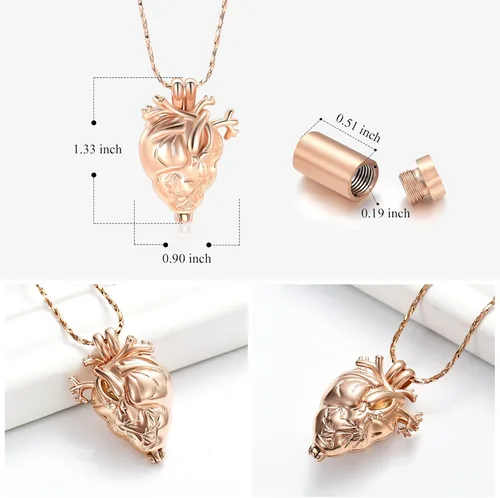 Vista 33 de Imrsanl Collar con colgante de joyería de cremación para cenizas – Collar anatómico de urna de corazón para cenizas – Medallones conmemorativos