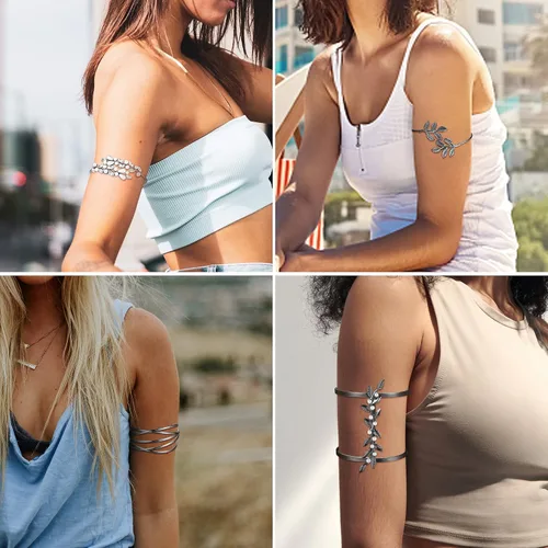 Vista 3 de UBGICIG 6 piezas de brazalete de brazo superior de brazo abierto, joyería ajustable para mujer, accesorios de disfraz de diosa, circonita