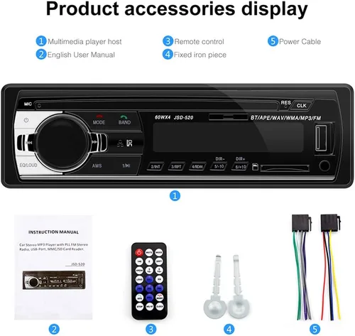 Vista 6 de PolarLander Radio de coche audio USB/SD/MP3 receptor Bluetooth manos libres con control remoto negro 1 DIN