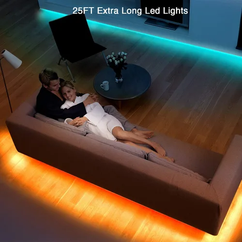 Vista 7 de Dalattin - Tira de luces LED para dormitorio de 25 pies, kit de tiras de luces LED RGB 5050 con cambio de color, control remoto de 44 teclas