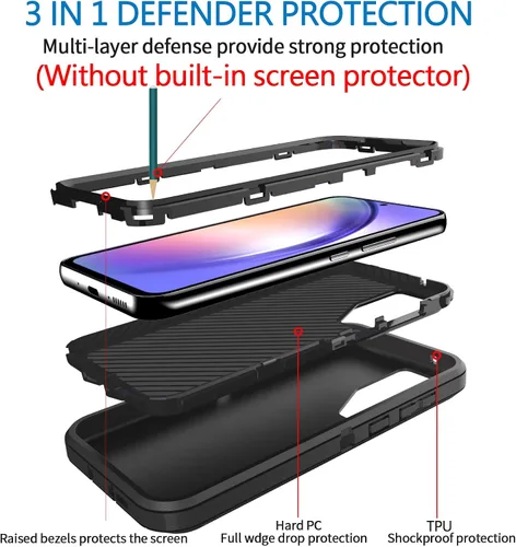 Vista 3 de Funda para Samsung Galaxy A17 5G, resistente a prueba de golpes, a prueba de polvo, 3 en 1, funda protectora resistente para Galaxy A17 5G (negro)